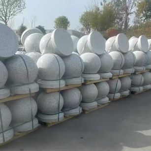 日照 白麻花岗岩石材圆球，石球，挡车球，隔离球，景观石球，风水球等