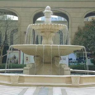 日照 黄金麻花岗岩异型加工——户外庭院石雕流水喷泉