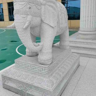 日照 白麻花岗岩动物异形石雕-大象