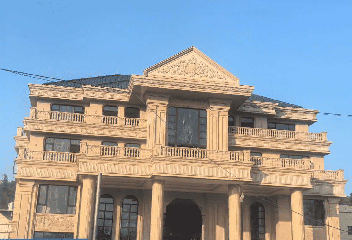 日照黄金麻别墅外墙干挂石材效果示例